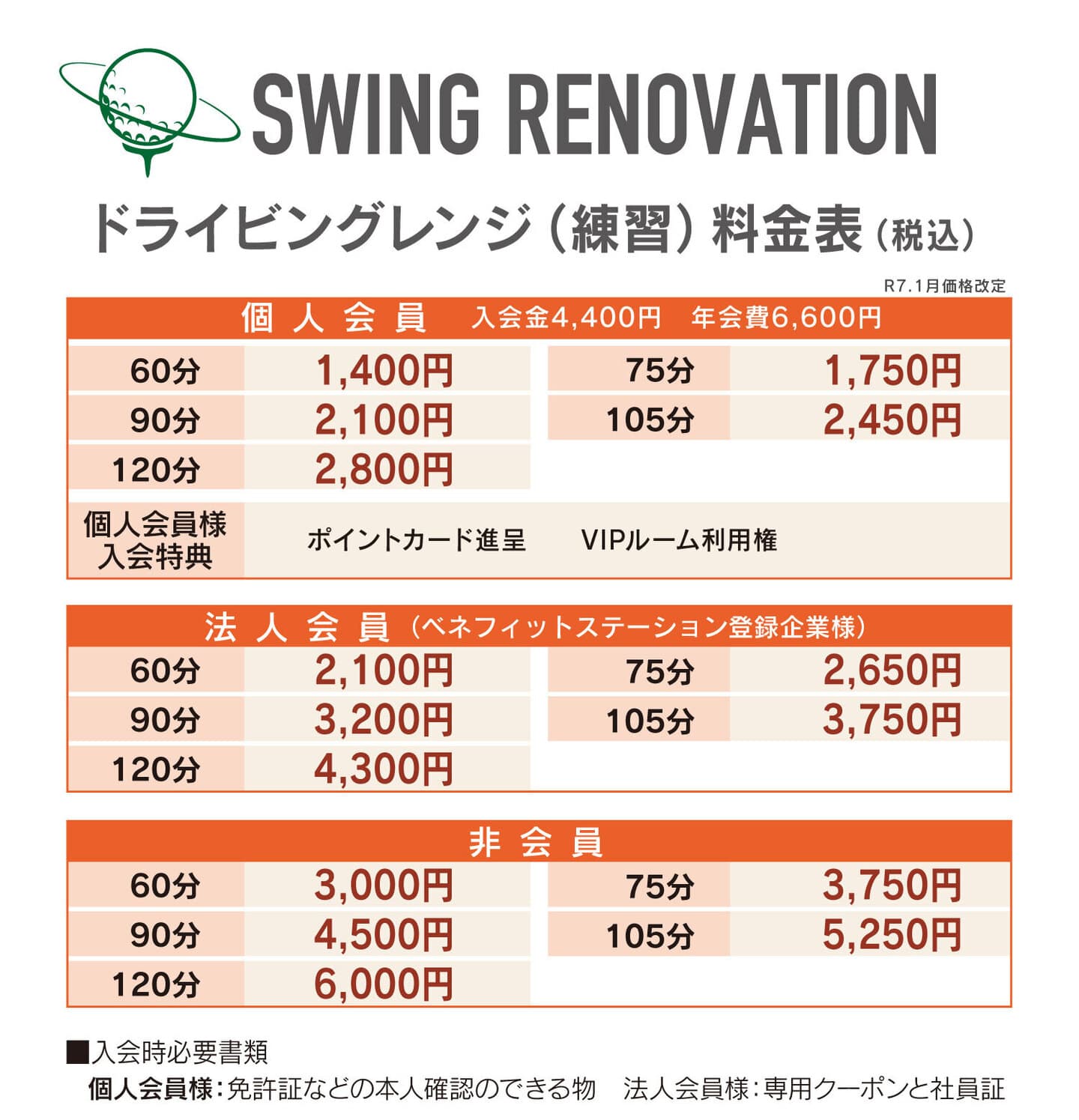 ゴルフ 料金表